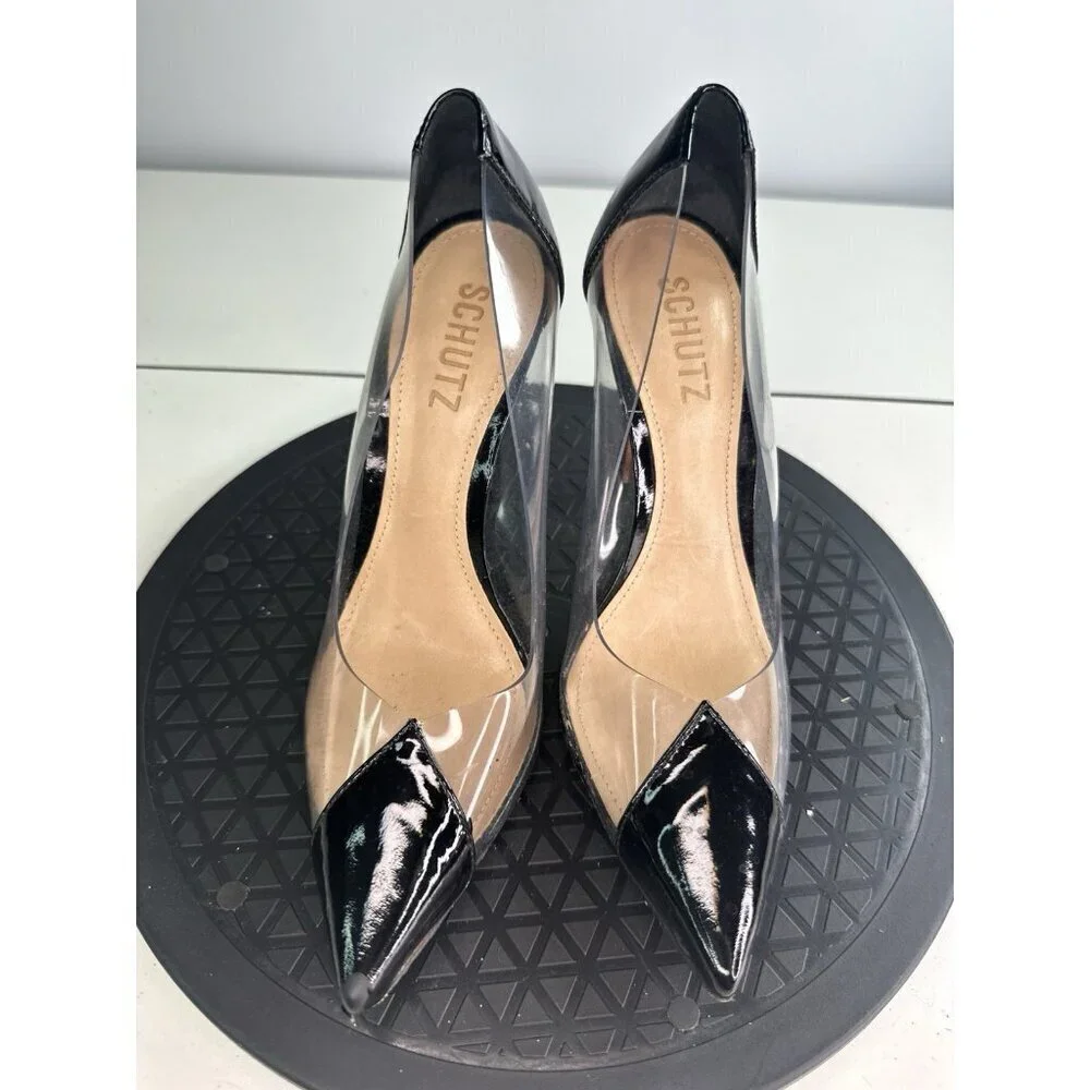 Schutz Cendi High Heel Women Dress Black Clear Pumps Shoes Size 6B